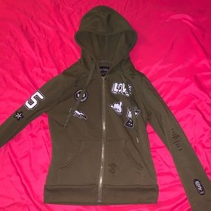 Olive Green Sweat Suit with Black & White Patches